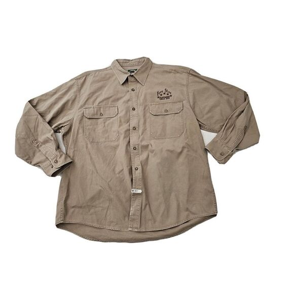 Cabelas Button Down Shirt Mens Sz XL Beige Long Sleeve Canvas Rough Neck - Picture 1 of 13